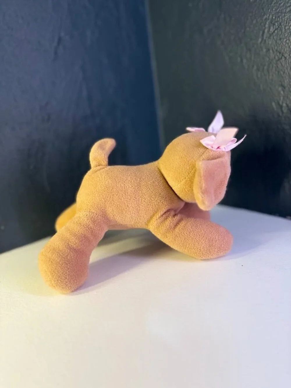 Tan Plush Puppy Dog with Pink Bows – Cute Stuffed Animal Toy